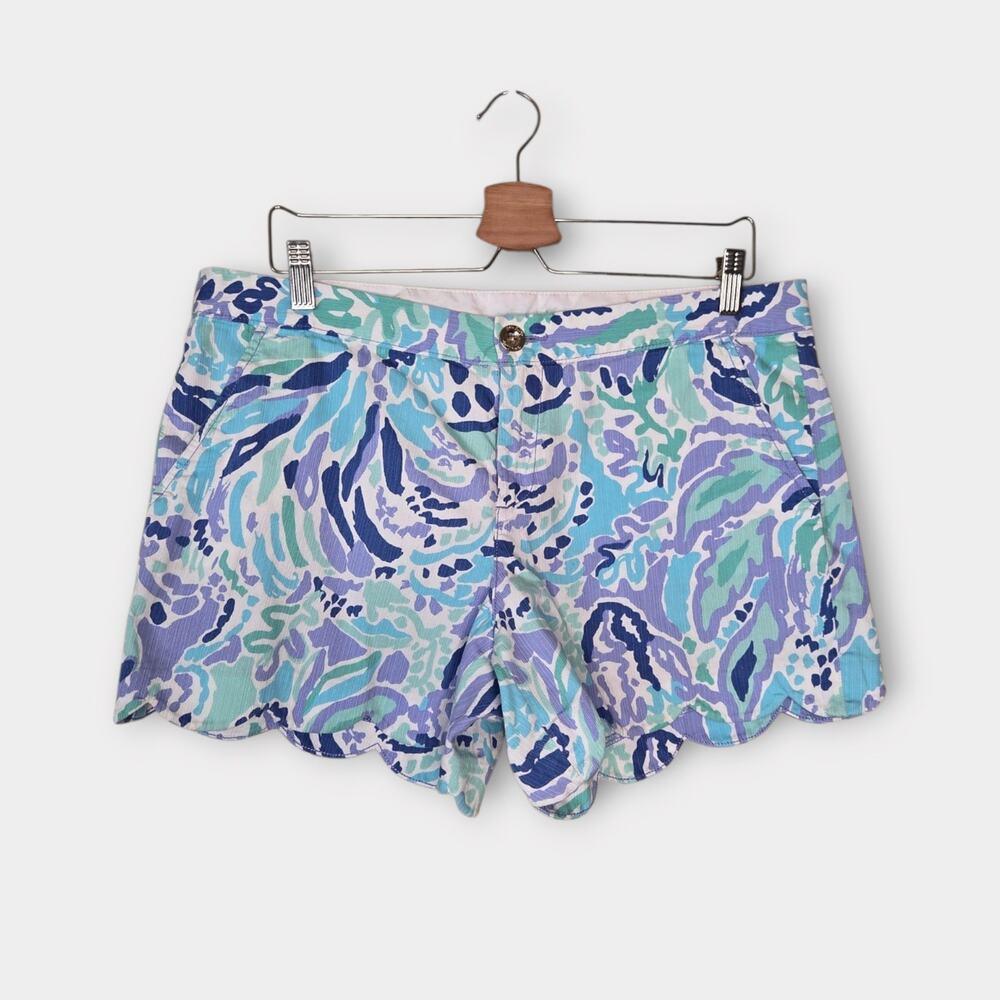 Lilly Pulitzer Buttercup Scallop Hem Shorts Aqua Blue Purple Women's 12